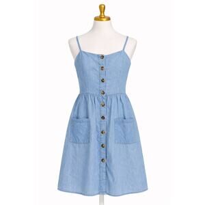 Cottagecore Denim Dress Womens Size L New England Summer Beach Coquette Casual